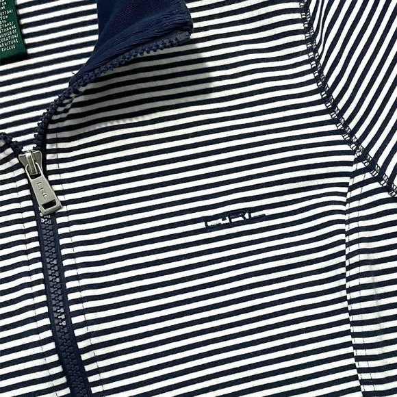 Lauren Active by Ralph Lauren L-RL Navy Blue & White Striped Zip-Up Track Jacket - Picture 13 of 16